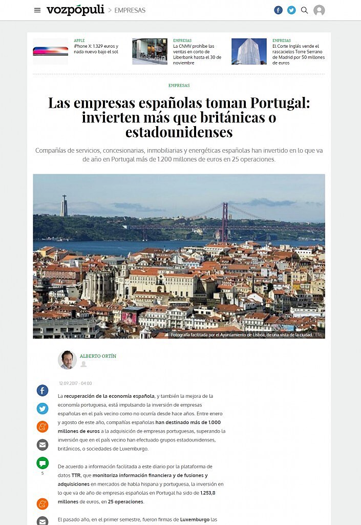 Las empresas espaolas toman Portugal: invierten ms que britnicas o estadounidenses